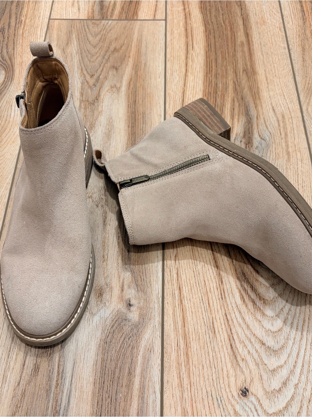 Crown Vintage Taupe Suede Ankle Boots with Side Zip